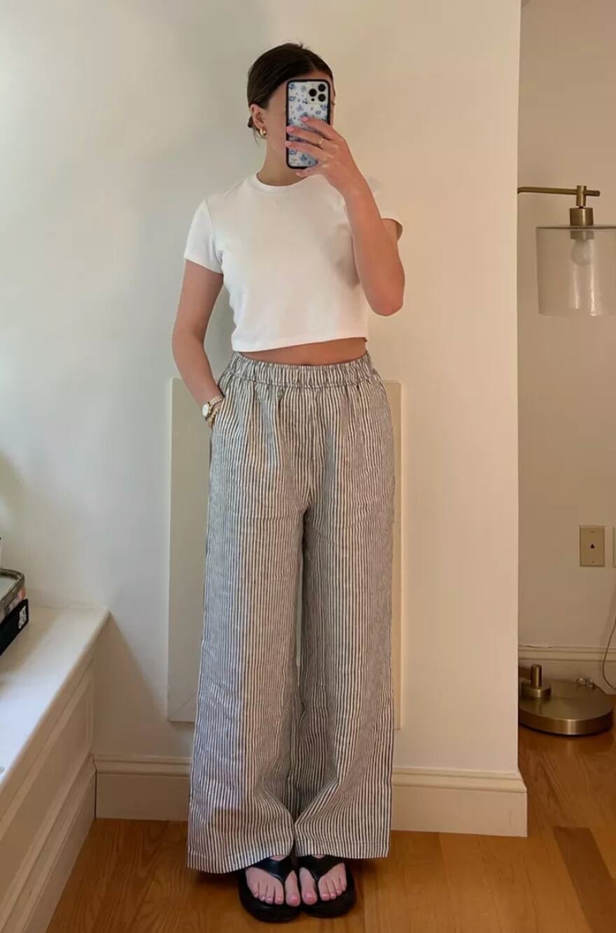Reformation | Ava Linen Pants in Black White Stripe S